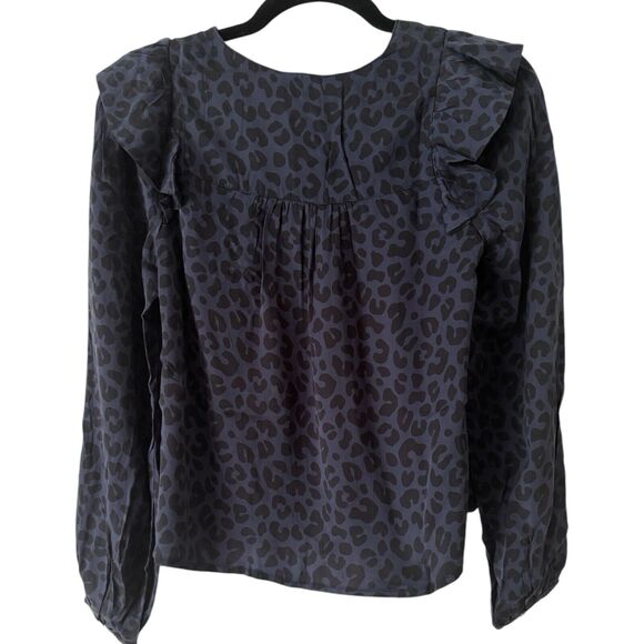 NWT Marine Layer Rory Blue Cheetah Print Ruffle Long Sleeve Blouse Size XS - Picture 4 of 8